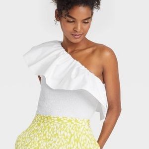 Who What Wear Ruffle Elbow Sleeve One Shoulder Blouse